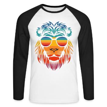 Cool lion in retro style with sunglasses - Unisex Long Sleeve Baseball T-Shirt - white/black - Front - Nik (191cm)