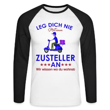 Zusteller shirt Lieferant shirt Zusteller Geschenk - Unisex Baseballshirt langarm - Weiß/Schwarz - Vorne - Nik (191cm)