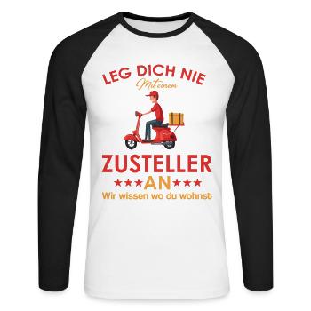 Zusteller shirt Lieferant shirt Zusteller Geschenk - Unisex Baseballshirt langarm - Weiß/Schwarz - Vorne - Nik (191cm)