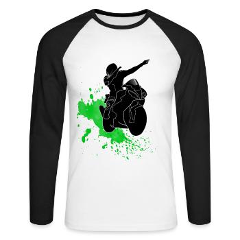 dabbender motorcycle rider - green splash gift - Unisex Long Sleeve Baseball T-Shirt - white/black - Front - Nik (191cm)
