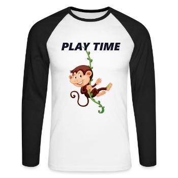 Le singe se balance à Liane - Play Time - T-shirt baseball manches longues Homme - blanc/noir - Devant - Nik (191cm)