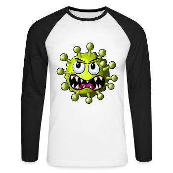 Cartoon Corona Virus - Unisex Baseballshirt langarm - Weiß/Schwarz - Vorne - Nik (191cm)