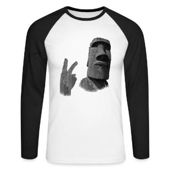 Funny Easter Island Moai Statue Fuck Off - Unisex Long Sleeve Baseball T-Shirt - white/black - Front - Nik (191cm)