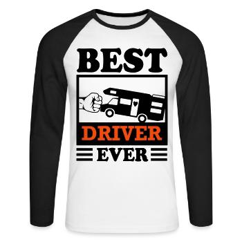 Campingbus Campingwagen Campingmobil Conducteur Camper - T-shirt baseball manches longues Homme - blanc/noir - Devant - Nik (191cm)