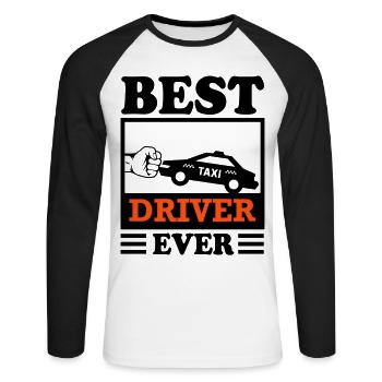 Chauffeur de taxi Driver Best Transport - T-shirt baseball manches longues Homme - blanc/noir - Devant - Nik (191cm)