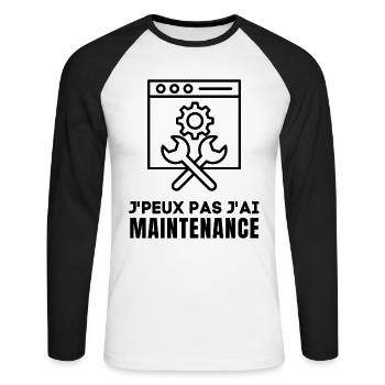 Maintenance informatique - T-shirt baseball manches longues Homme - blanc/noir - Devant - Nik (191cm)