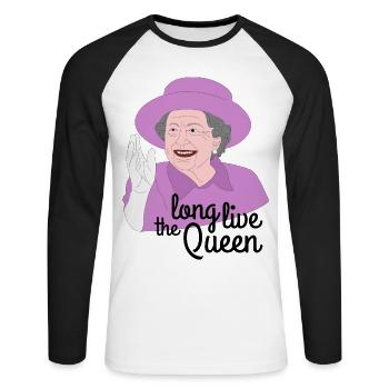 Vive la reine Elizabeth II - T-shirt baseball manches longues Homme - blanc/noir - Devant - Nik (191cm)