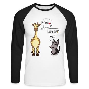 Gewaltfreie Kommunikation Giraffe und Wolf - Unisex Baseballshirt langarm - Weiß/Schwarz - Vorne - Nik (191cm)