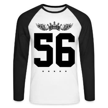 56 Couronne numérique - T-shirt baseball manches longues Homme - blanc/noir - Devant - Nik (191cm)