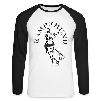 Chihuahua der wohl kleinste Kampfhund der Welt - Unisex Baseballshirt langarm - Weiß/Schwarz - Vorne - Nik (191cm)