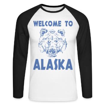 Welcome to Alaska - Unisex Baseballshirt langarm - Weiß/Schwarz - Vorne - Nik (191cm)
