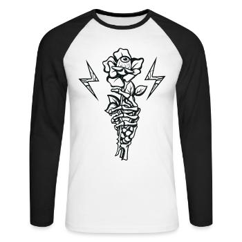 Skeleton Hand holding a Rose - Gothic - Unisex Long Sleeve Baseball T-Shirt - white/black - Front - Nik (191cm)