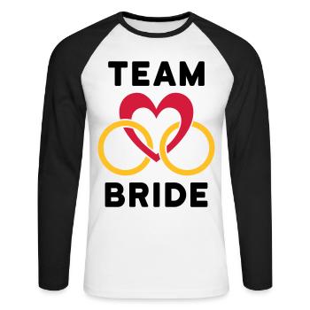 Team bride (Herz, zwei Ringe) - Unisex Baseballshirt langarm - Weiß/Schwarz - Vorne - Nik (191cm)