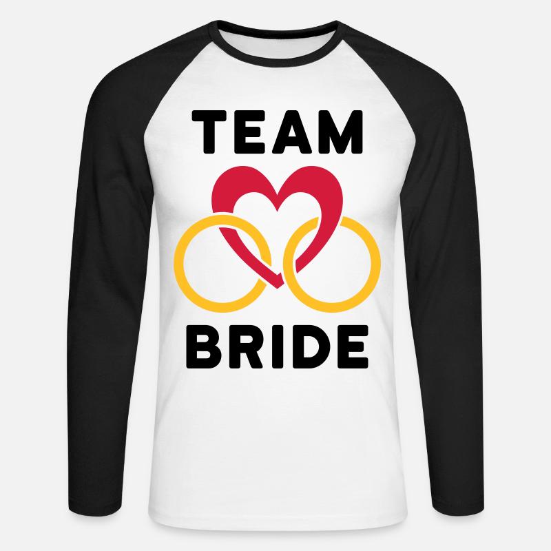 Team bride (Herz, zwei Ringe) - Unisex Baseballshirt langarm - Weiß/Schwarz