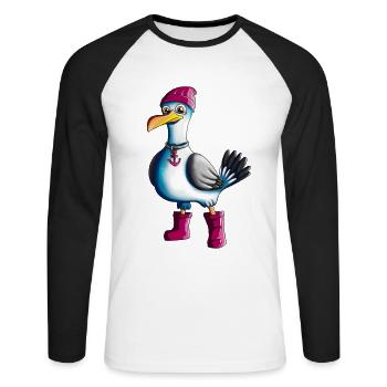 Low German Seagull Moin Saying North Sea Lover - Unisex Long Sleeve Baseball T-Shirt - white/black - Front - Nik (191cm)