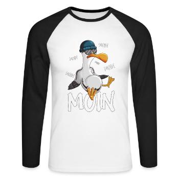 Plattdeutsche Möwe Moin Spruch Nordsee Hipster - Unisex Baseballshirt langarm - Weiß/Schwarz - Vorne - Nik (191cm)