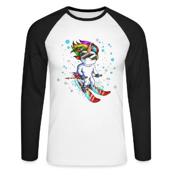 Vacances au ski Voyage Snowboard Licorne Conte de fées - T-shirt baseball manches longues Homme - blanc/noir - Devant - Nik (191cm)
