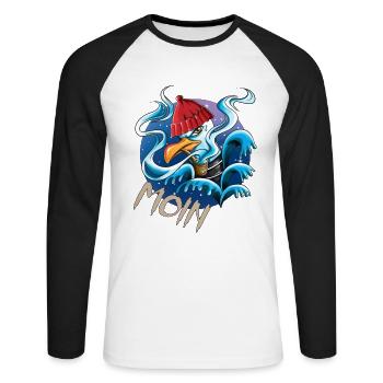 Plattdeutsche Möwe Moin Spruch Nordsee Liebhaber - Unisex Baseballshirt langarm - Weiß/Schwarz - Vorne - Nik (191cm)