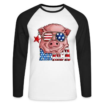 Drapeau des États-Unis Costume de cochon Merica Fête nationale - T-shirt baseball manches longues Homme - blanc/noir - Devant - Nik (191cm)