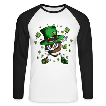 Football Fans St. Patrick's Day Dab Holiday Outfit - Unisex Long Sleeve Baseball T-Shirt - white/black - Front - Nik (191cm)