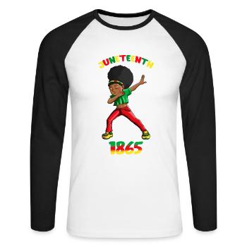 International Women's Day Juneteenth Black Girl makes Dab dance - Unisex Long Sleeve Baseball T-Shirt - white/black - Front - Nik (191cm)