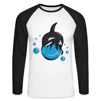 Jeu de baignade Motif baleine Mer Océan Amoureux des baleines - T-shirt baseball manches longues Homme - blanc/noir - Devant - Nik (191cm)