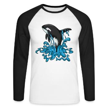 Joyful Whale Orca Saute Happy Whale Design - T-shirt baseball manches longues Homme - blanc/noir - Devant - Nik (191cm)