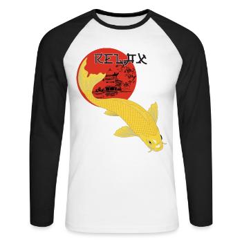 Relax Koi Karpfen Japan Gartenteich Showa - Unisex Baseballshirt langarm - Weiß/Schwarz - Vorne - Nik (191cm)