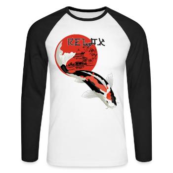 Relax Koi Karpfen Japan Gartenteich Showa Kohaku - Unisex Baseballshirt langarm - Weiß/Schwarz - Vorne - Nik (191cm)
