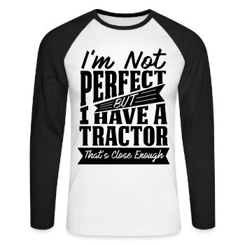 PERFEKT MIT SCHLEPPER - Unisex Baseballshirt langarm - Weiß/Schwarz - Vorne - Nik (191cm)