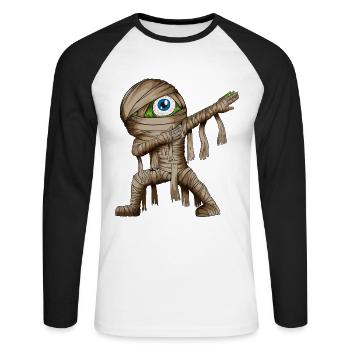 Horror Movie Halloween Mummy Design Kids Adults - Unisex Long Sleeve Baseball T-Shirt - white/black - Front - Nik (191cm)