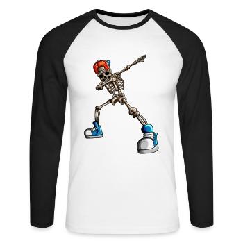 Squelette avec casquette Chapeau de baseball Chapeau Drôle Halloween - T-shirt baseball manches longues Homme - blanc/noir - Devant - Nik (191cm)