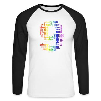 Nine 9th Birthday | Coldorful Words Themed - Unisex Baseballshirt langarm - Weiß/Schwarz - Vorne - Nik (191cm)