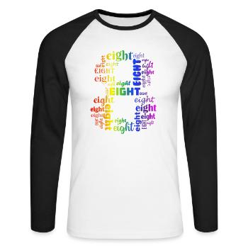 Acht 8. Geburtstag | Coldorful Wörter Thema - Unisex Baseballshirt langarm - Weiß/Schwarz - Vorne - Nik (191cm)