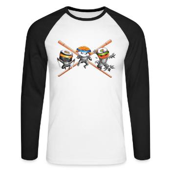 Karaté Japonais Sushi Taekwondo Arts Martiaux - T-shirt baseball manches longues Homme - blanc/noir - Devant - Nik (191cm)