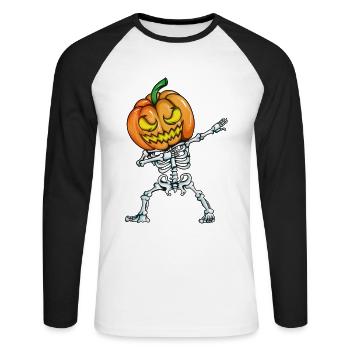 Drôle Halloween Dab Dabbing Skeleton Pumpkin Head - T-shirt baseball manches longues Homme - blanc/noir - Devant - Nik (191cm)