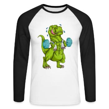 Sport Training Gewicht Heber Workout Übung T-Rex - Unisex Baseballshirt langarm - Weiß/Schwarz - Vorne - Nik (191cm)