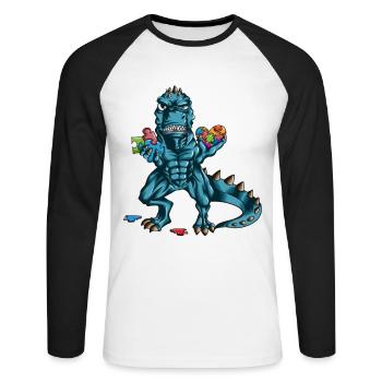 Autism Awareness Raising Dino T Rex Puzzle - Unisex Long Sleeve Baseball T-Shirt - white/black - Front - Nik (191cm)