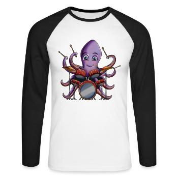 Drums Music Songs Octopus Band Drummer - Unisex Long Sleeve Baseball T-Shirt - white/black - Front - Nik (191cm)
