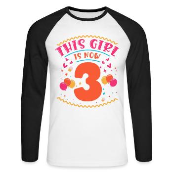 Cette fille a maintenant 3 | Thème Cupcake - T-shirt baseball manches longues Homme - blanc/noir - Devant - Nik (191cm)