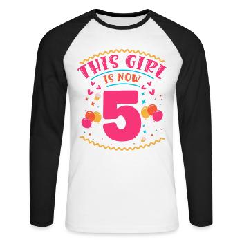 This Girl Is Now 5 | Cupcake Themed - Unisex Long Sleeve Baseball T-Shirt - white/black - Front - Nik (191cm)
