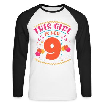 Cette fille a maintenant 9 | Thème Cupcake - T-shirt baseball manches longues Homme - blanc/noir - Devant - Nik (191cm)