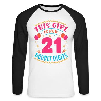 Cette fille a maintenant 21 | Thème Cupcake - T-shirt baseball manches longues Homme - blanc/noir - Devant - Nik (191cm)