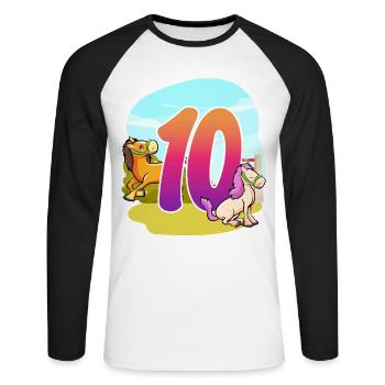 10ème anniversaire Équitation à cheval Thème Dix Fête - T-shirt baseball manches longues Homme - blanc/noir - Devant - Nik (191cm)