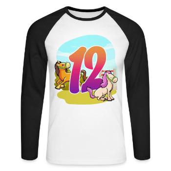 12ème anniversaire Équitation Cheval Thème Douze Fête - T-shirt baseball manches longues Homme - blanc/noir - Devant - Nik (191cm)