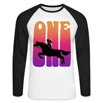Girl riding, I am 1 year old, children 1. - Unisex Long Sleeve Baseball T-Shirt - white/black - Front - Nik (191cm)