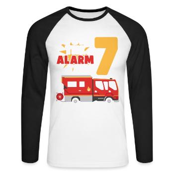 Sound The Alarm I at 7 | Firefighter Topic - Unisex Long Sleeve Baseball T-Shirt - white/black - Front - Nik (191cm)