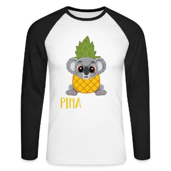 Pina koala pina colada ! | Drôle de | cadeau - T-shirt baseball manches longues Homme - blanc/noir - Devant - Nik (191cm)
