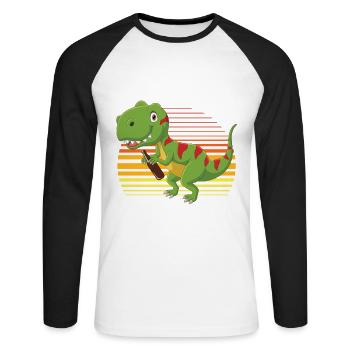 Tyranno Saufus Rex | Drôle de chemise de bière | Amusement - T-shirt baseball manches longues Homme - blanc/noir - Devant - Nik (191cm)