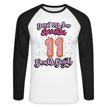 Donut Lose Your Sprinkles 11. Geburtstag | Donut - Unisex Baseballshirt langarm - Weiß/Schwarz - Vorne - Nik (191cm)